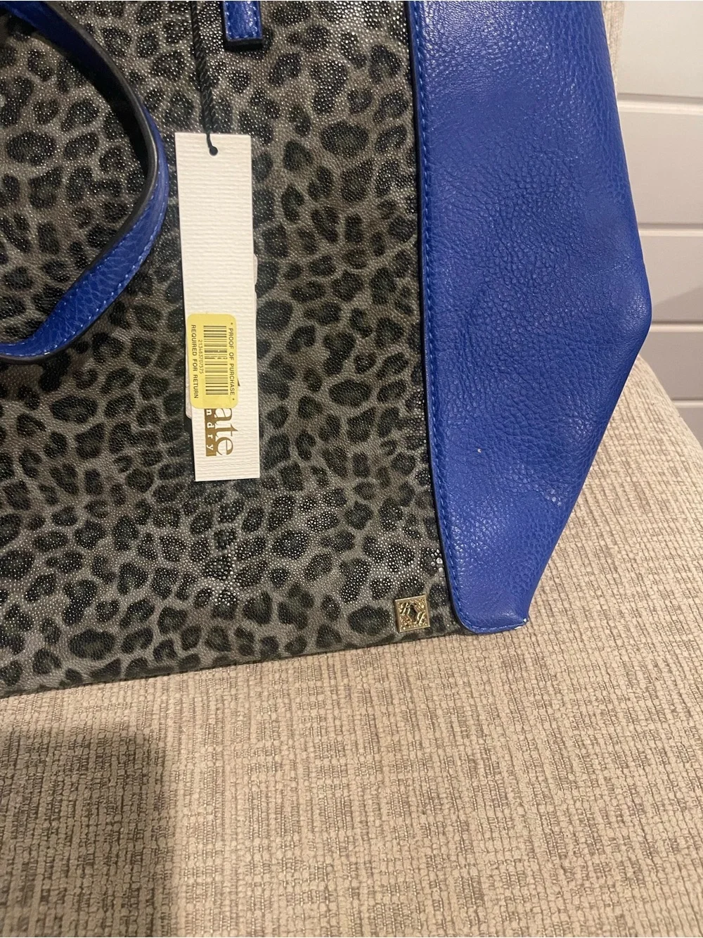 Kate Landry Blue Leopard Print Tote Bag NWT Large Zip Top Shoulder Purse